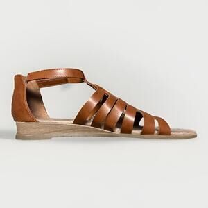 Yuu‎ Sandals Womens 11M Hilly Slip On Ankle Strappy Wedge Brown Faux Leather